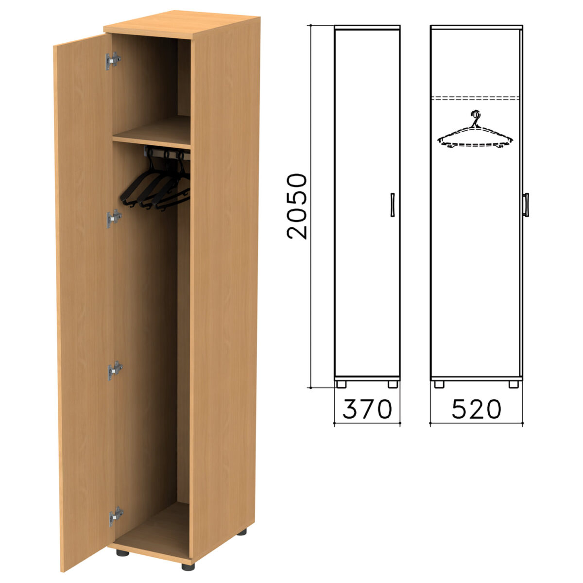 Шкаф для одежды "Монолит", 370х520х2050 мм, цвет бук бавария, ШМ52.1 — изображение 1