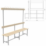 Скамья с вешалкой, спинкой "СВТ 6", 1765х2000х395 мм, 14 крючков, регулируемые опоры, каркас металлический серый, сиденье дерево