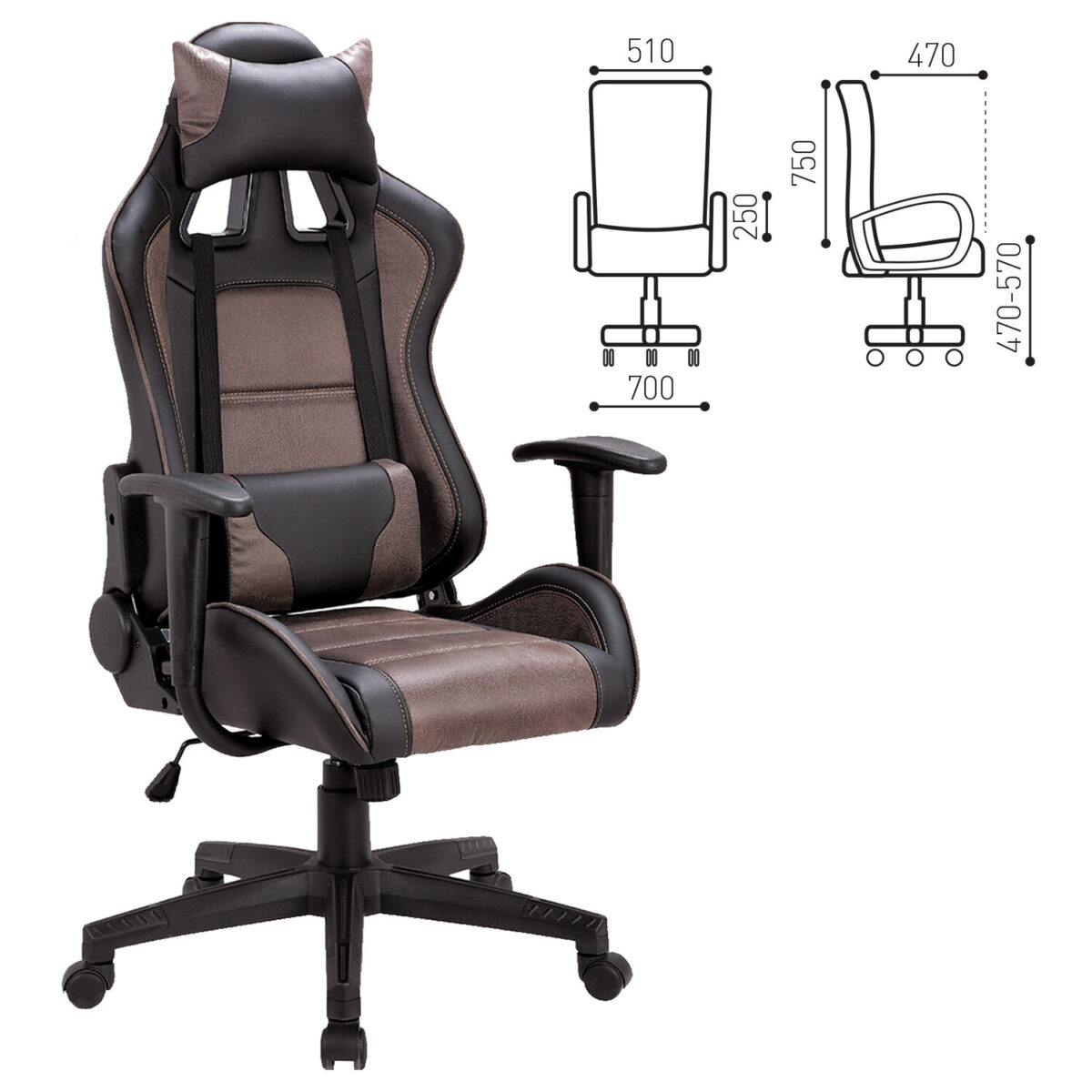 Кресло компьютерное BRABIX "GT Racer GM-100", две подушки, ткань, экокожа, черное/коричневое, 531819 — изображение 2