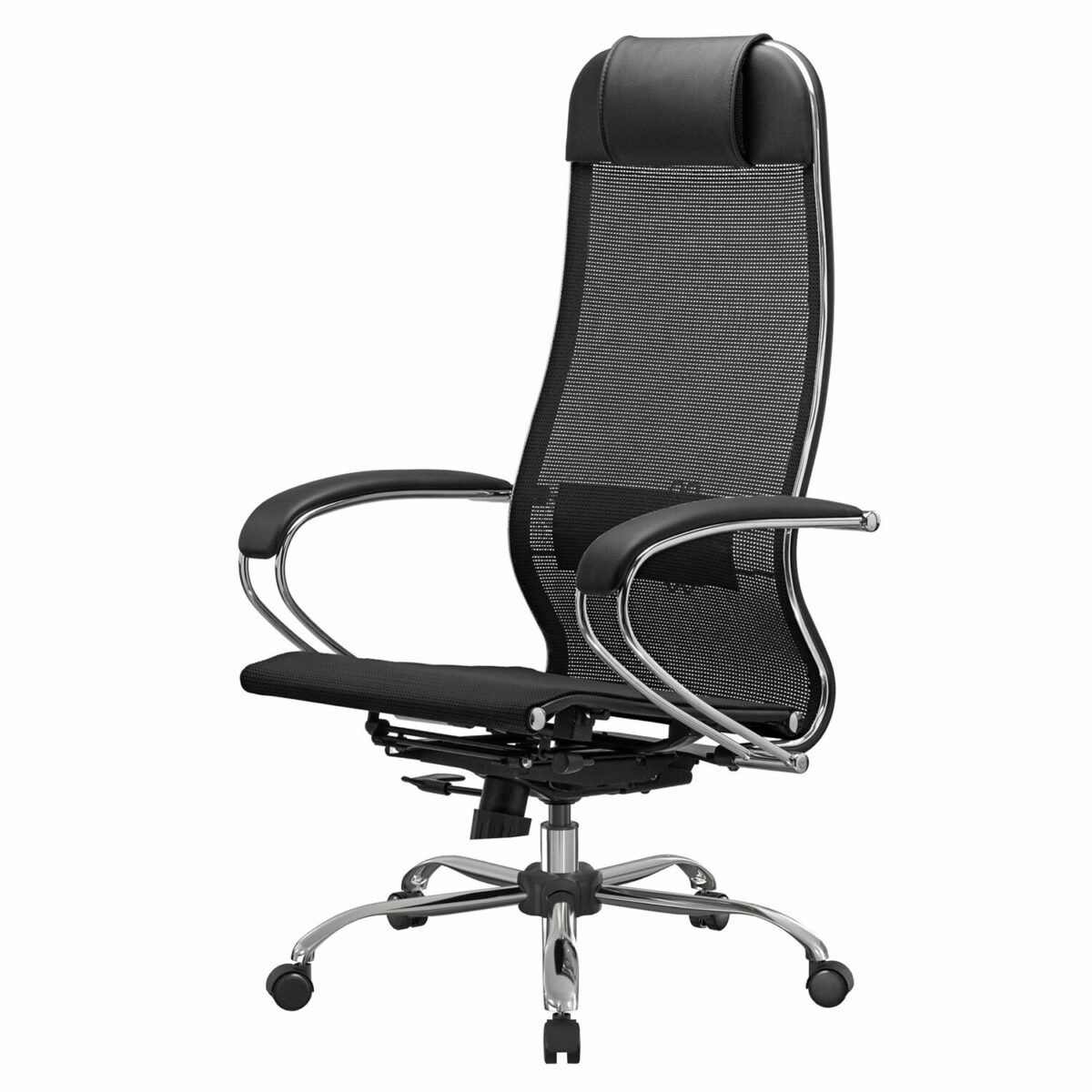 Кресло офисное МЕТТА "К-12", хром, ткань-сетка, сиденье и спинка регулируемые, черное — изображение 10