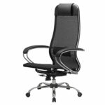 Кресло офисное МЕТТА "К-12", хром, ткань-сетка, сиденье и спинка регулируемые, черное — изображение 10