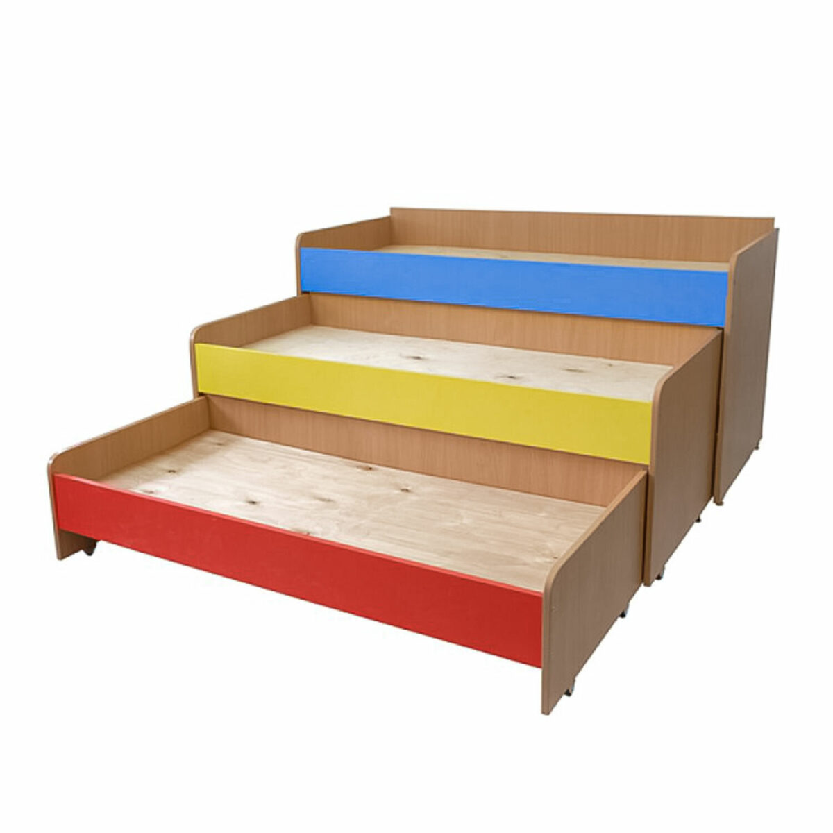 Кровать детская трехъярусная, 1480х652х720 мм, ЛДСП, бук бавария/цветная, настил фанера — изображение 3