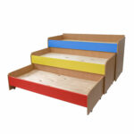 Кровать детская трехъярусная, 1480х652х720 мм, ЛДСП, бук бавария/цветная, настил фанера — изображение 3