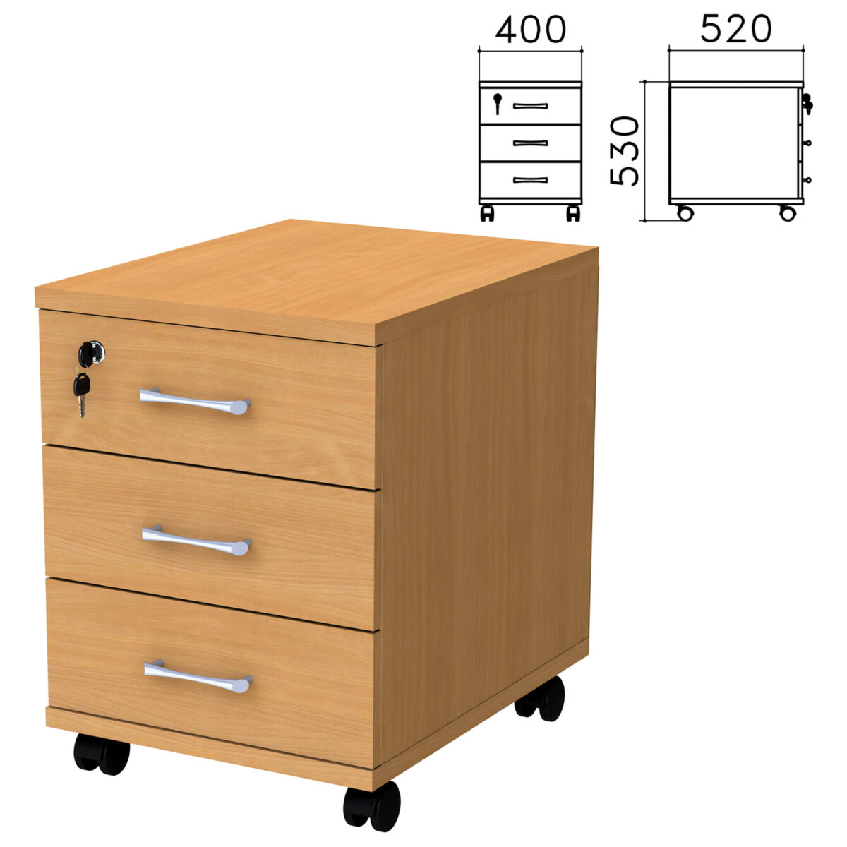 63e710b4440c1b67672be06e5f1c1e1b_xl Тумба подкатная "Монолит", 400х520х530 мм, 3 ящика, замок, цвет бук бавария, ТМ25.1 — изображение 1
