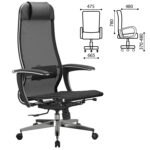 Кресло офисное МЕТТА "К-4-Т" хром, прочная сетка, сиденье и спинка регулируемые, черное — изображение 2