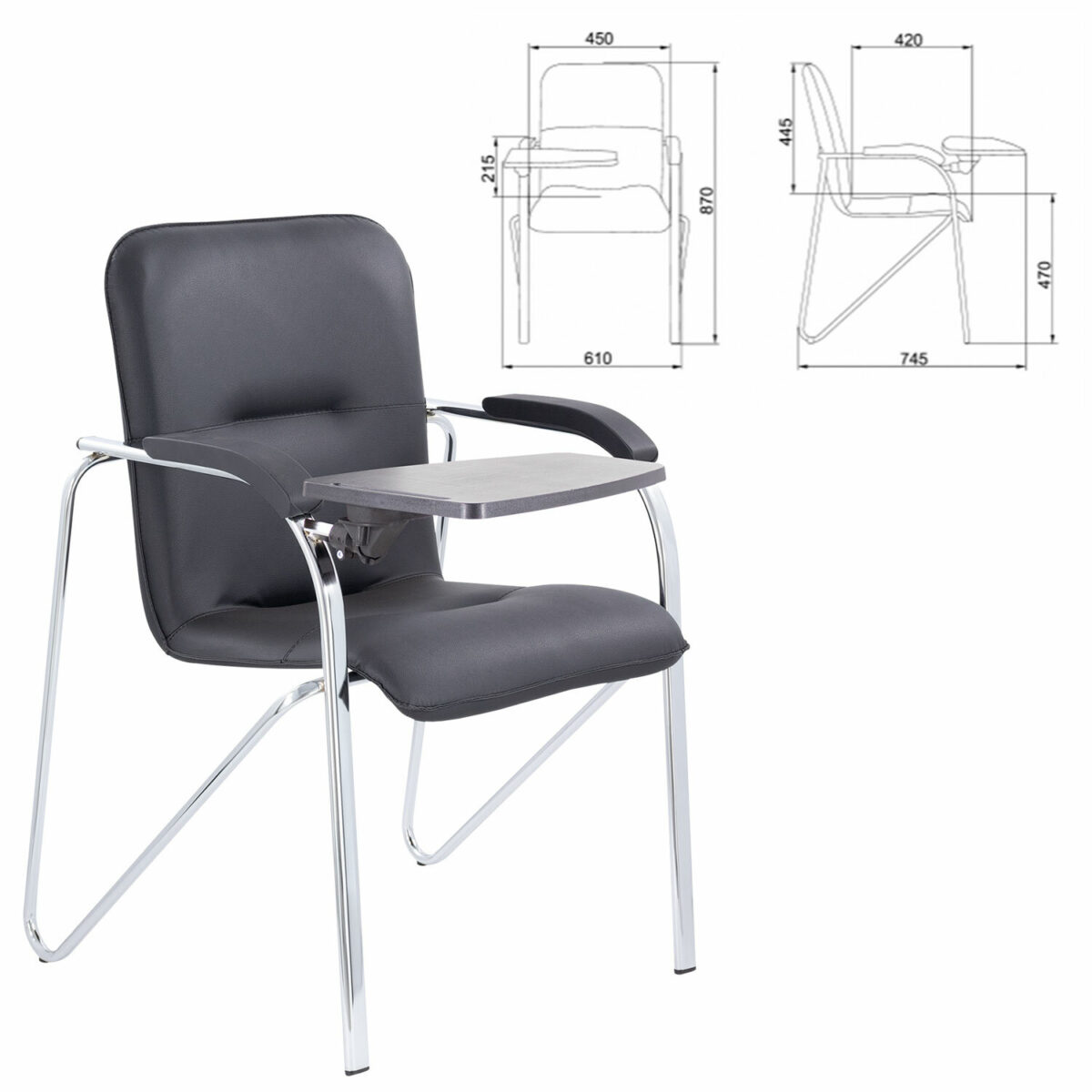 Кресло со столом BRABIX "Samba CF-108 BOX-2", хром каркас, кожзам черный, разобрано, 533218 — изображение 2