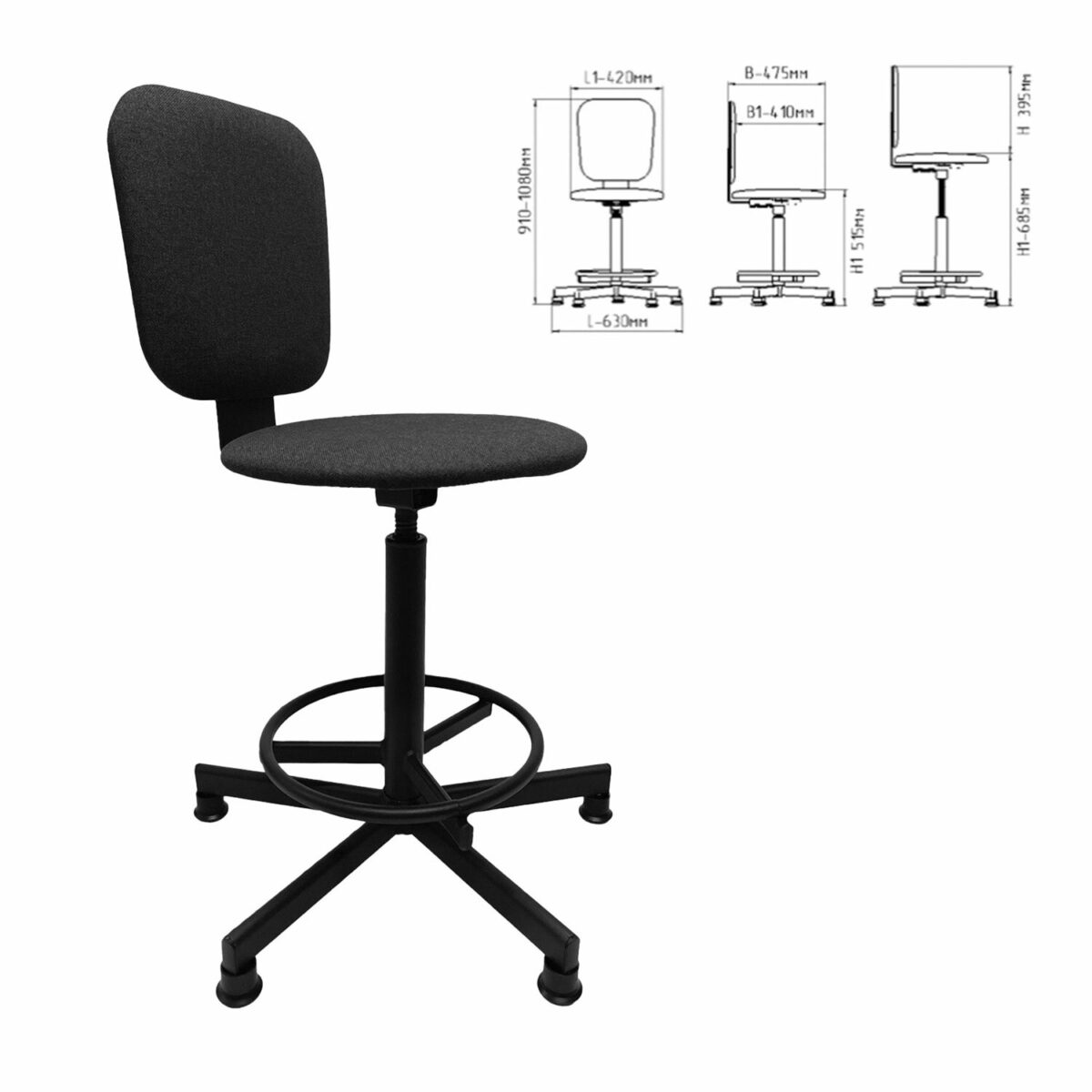 Стул кресло кассира, ресепшн РС37, на винте, без подлокотников, ткань, темно-серый — изображение 2