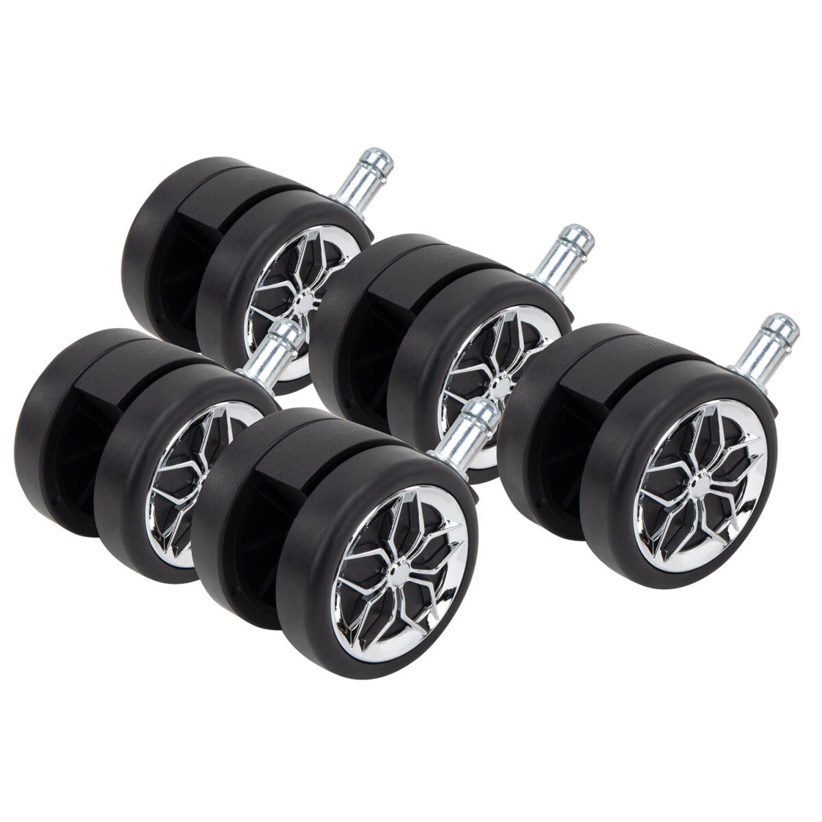 Колеса (ролики) BRABIX для кресла, прорезиненные, ХРОМ, d 60 мм, КОМПЛЕКТ 5 шт., шток d 11 мм, черные, короб, 533088 — изображение 7