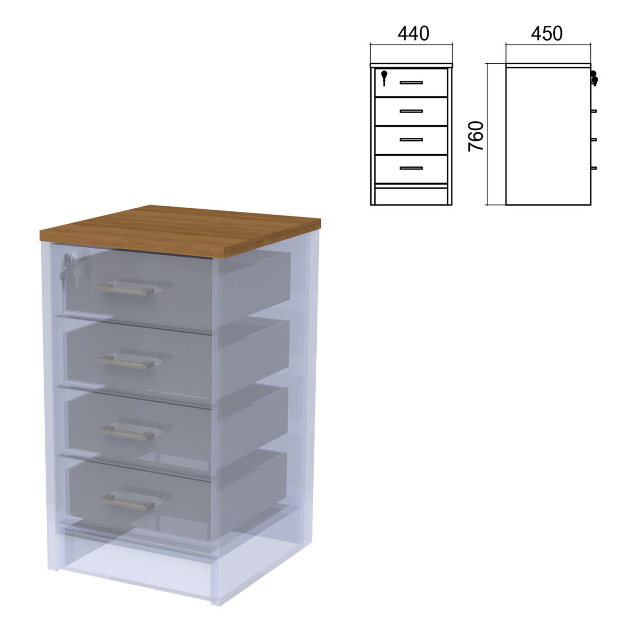 Крышка для тумбы приставной (АТ-05) "Арго", 440х450х22 мм, орех — изображение 1