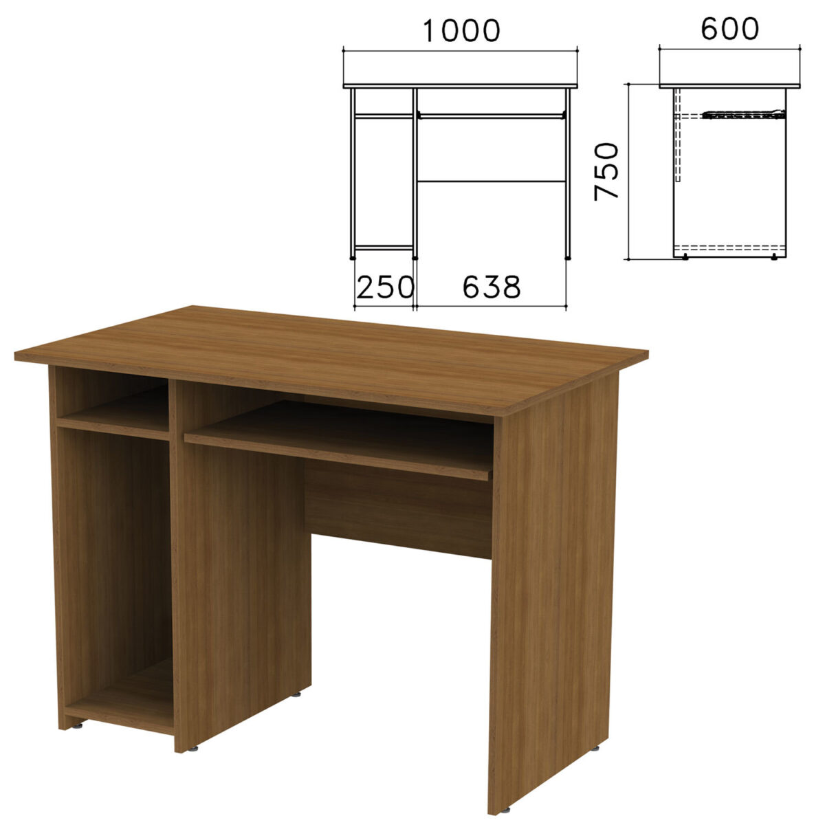 Стол компьютерный "Канц", 1000х600х750 мм, с тумбой, цвет орех пирамидальный, СК24.9 — изображение 1