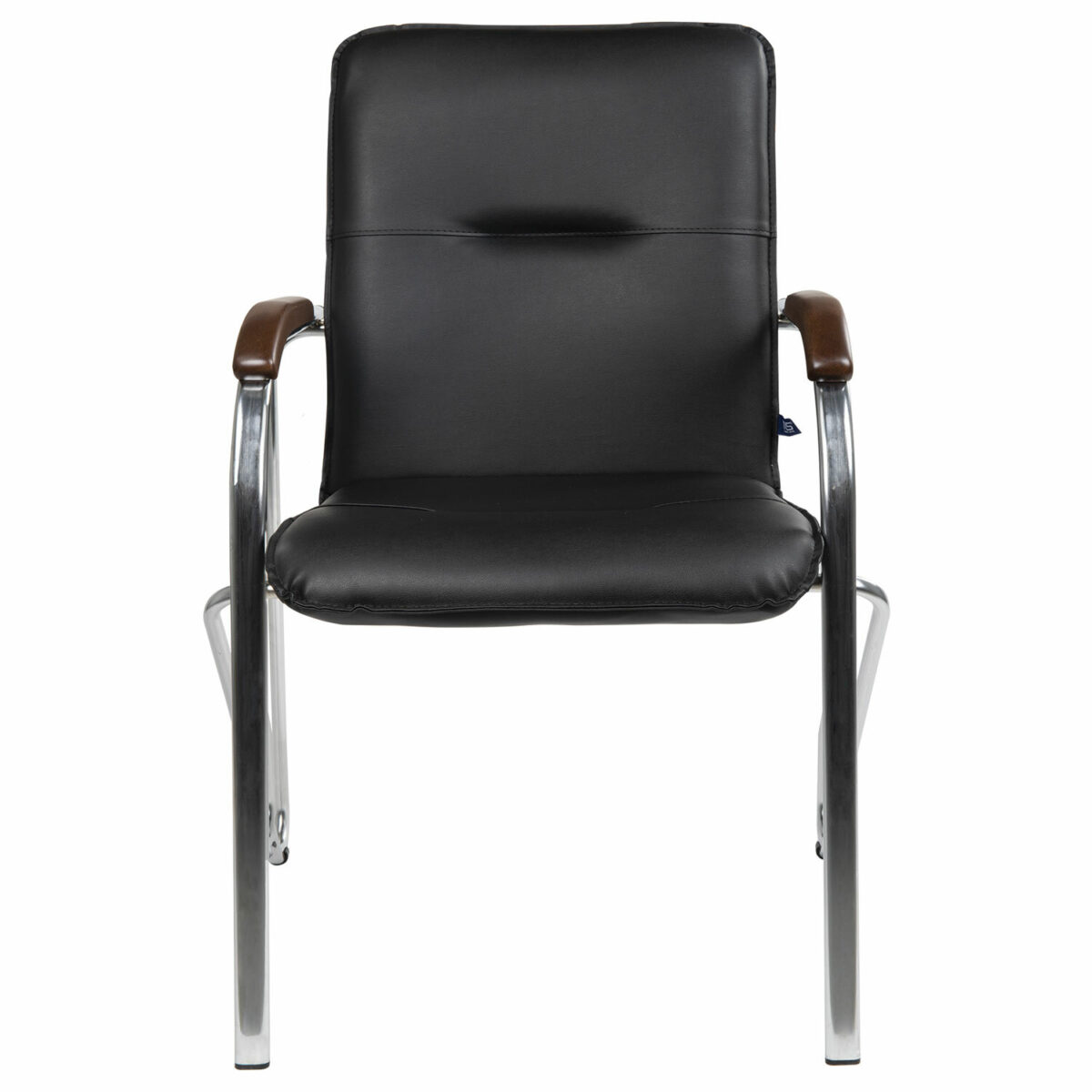 Кресло для приемных и переговорных "Samba", деревянные накладки, хромированный каркас, кожзам черный — изображение 6