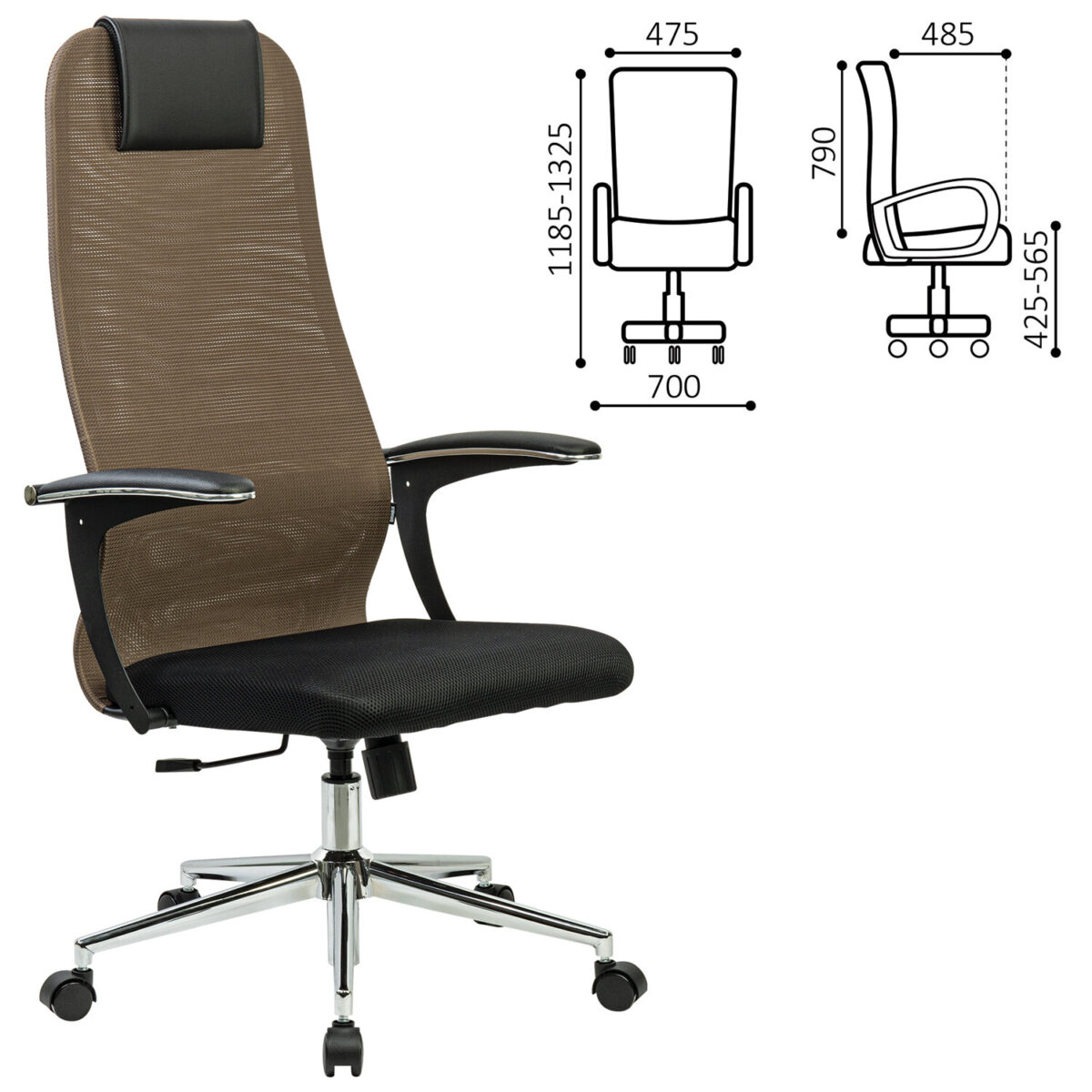 Кресло BRABIX PREMIUM "Ultimate EX-801" хром, плотная двойная сетка Х2, черное/коричневое, 532920 — изображение 2