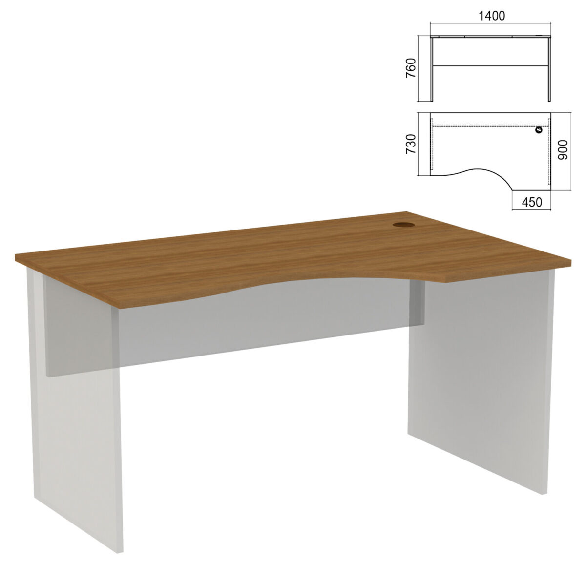 Стол эргономичный ЧАСТЬ 1 "Арго", 1400х900х760 мм, правый, орех — изображение 1