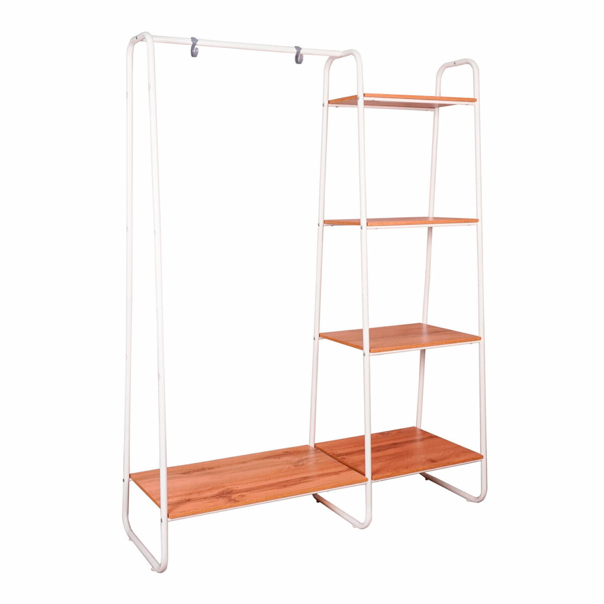 Вешалка-стеллаж "Скандинавия-1", 1470х1100х385 мм, 5 полок, металл/ЛДСП, белая/дуб, ГСС1 Б — изображение 1