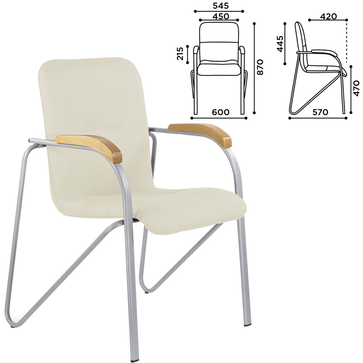 Кресло BRABIX "Samba CF-104", серый каркас, накладки "бук", кожзам бежевый, собрано, 532760 — изображение 2