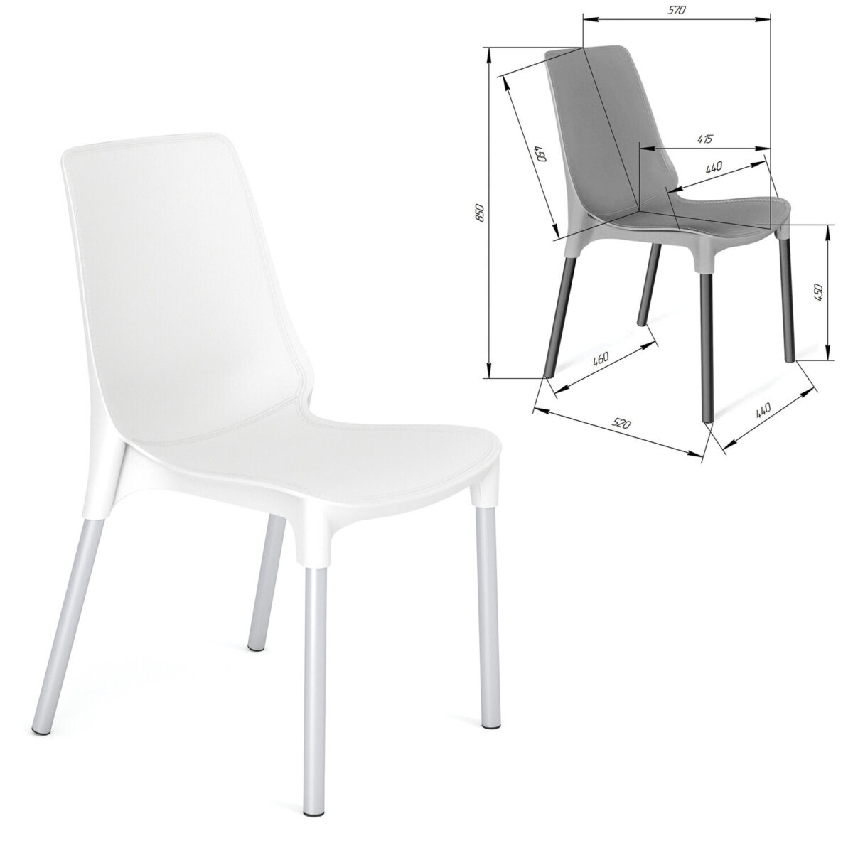Стул для столовых, кафе, дома SHT-S75, серебристый металлический каркас, пластик белый — изображение 2