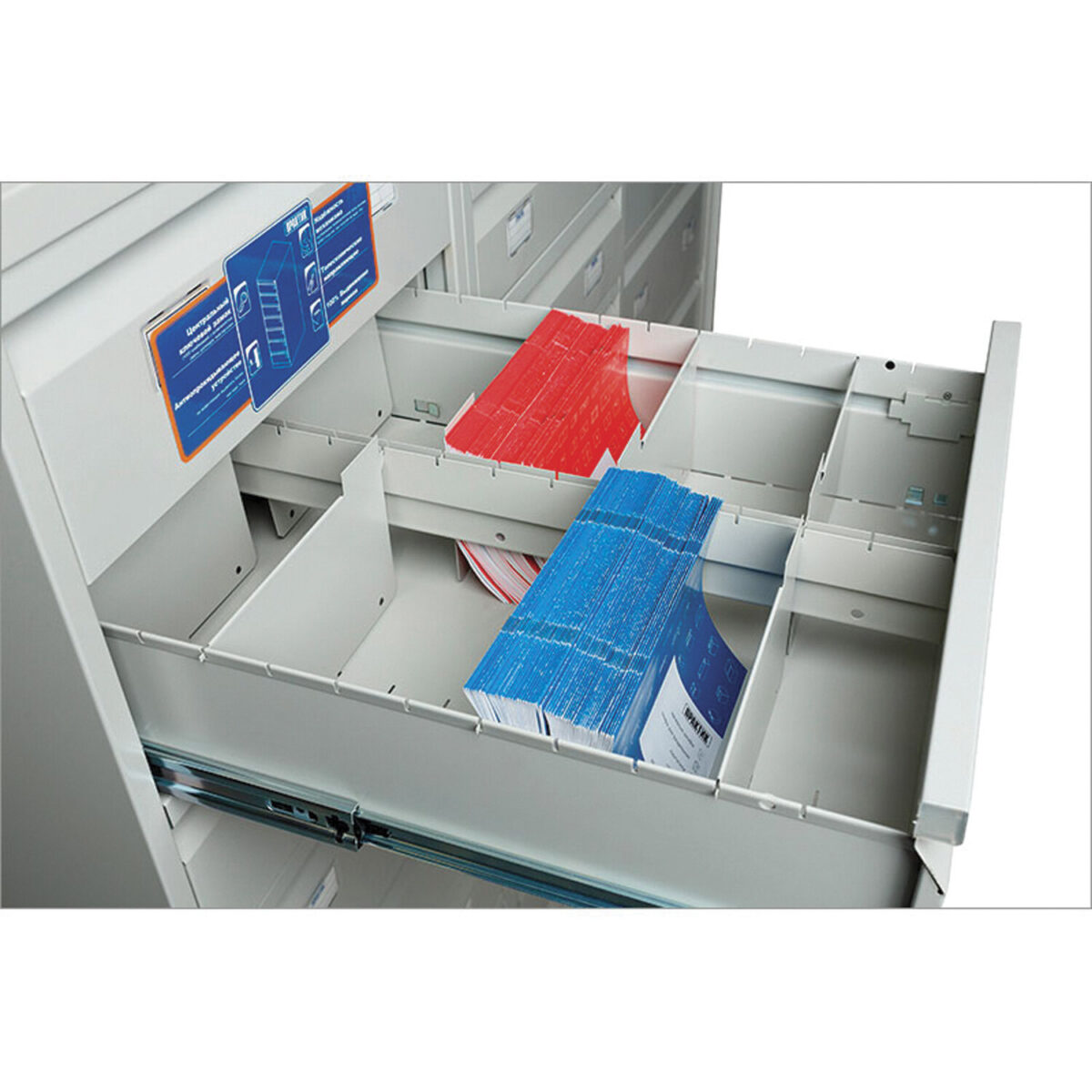 Шкаф картотечный ПРАКТИК "AFC-07", 1327х515х631мм, 7 ящиков под формат А5 (210х149 мм), формат папок Foolscap или A4 (БЕЗ ПАПОК) — изображение 5