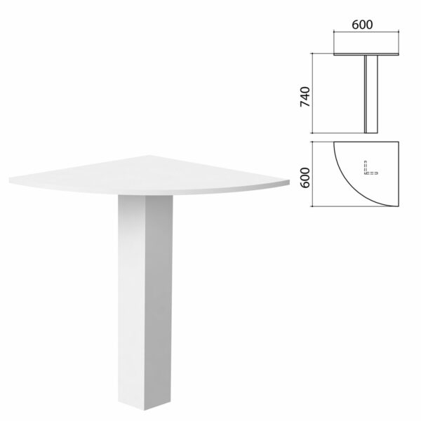 Стол приставной угловой "Бюджет", 600х600х740 мм, белый, 402664-290