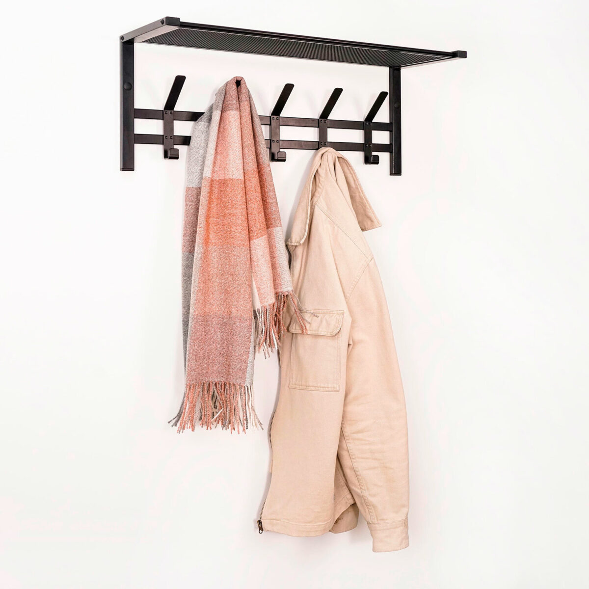 Вешалка настенная с полкой "Торонто-21", 270х670х270 мм, 5 крючков, металл, черная, ВСПТ21 Ч — изображение 2