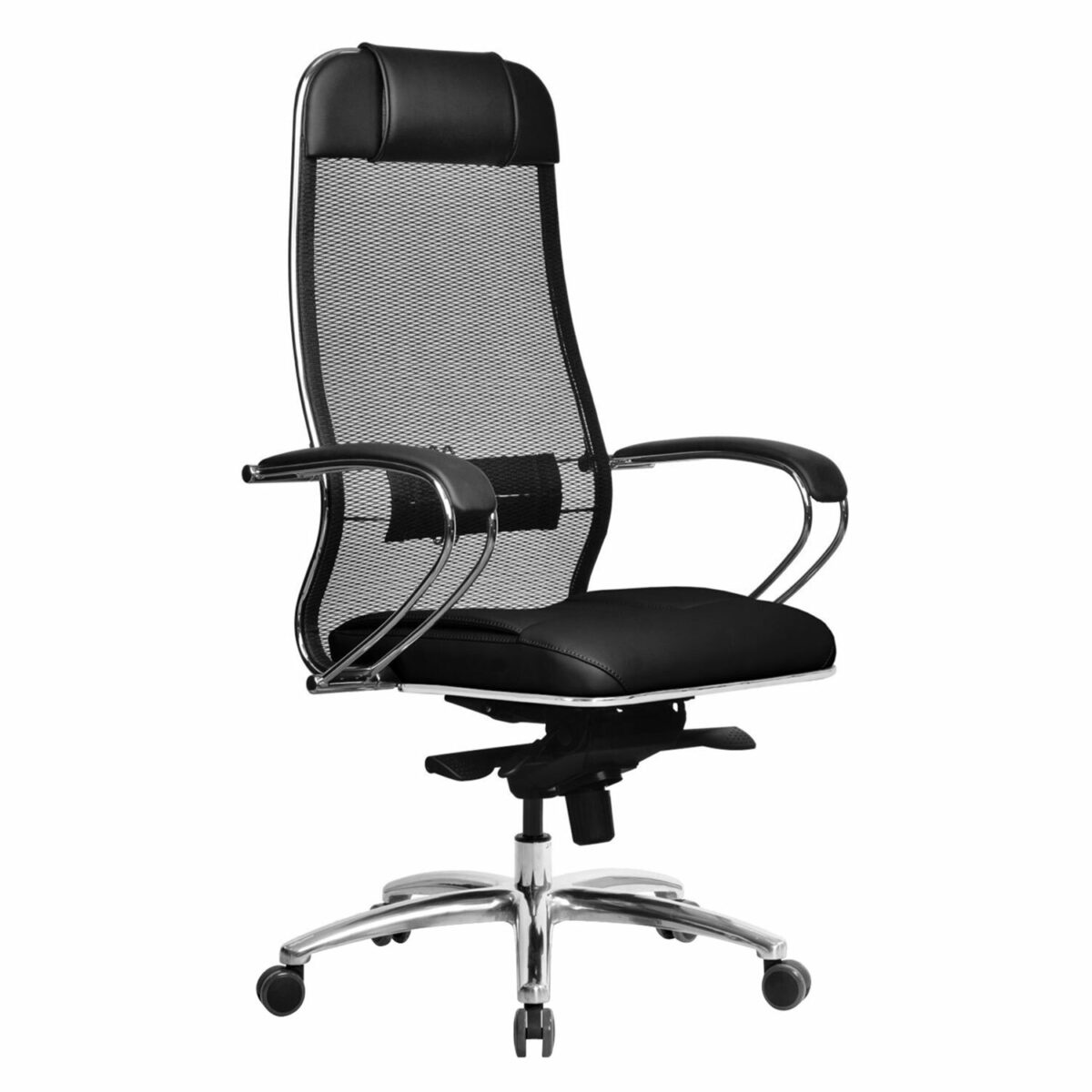 Кресло офисное МЕТТА "SAMURAI" SL-1, сверхпрочная ткань-сетка/экокожа, черное — изображение 2