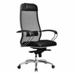 Кресло офисное МЕТТА "SAMURAI" SL-1, сверхпрочная ткань-сетка/экокожа, черное — изображение 2