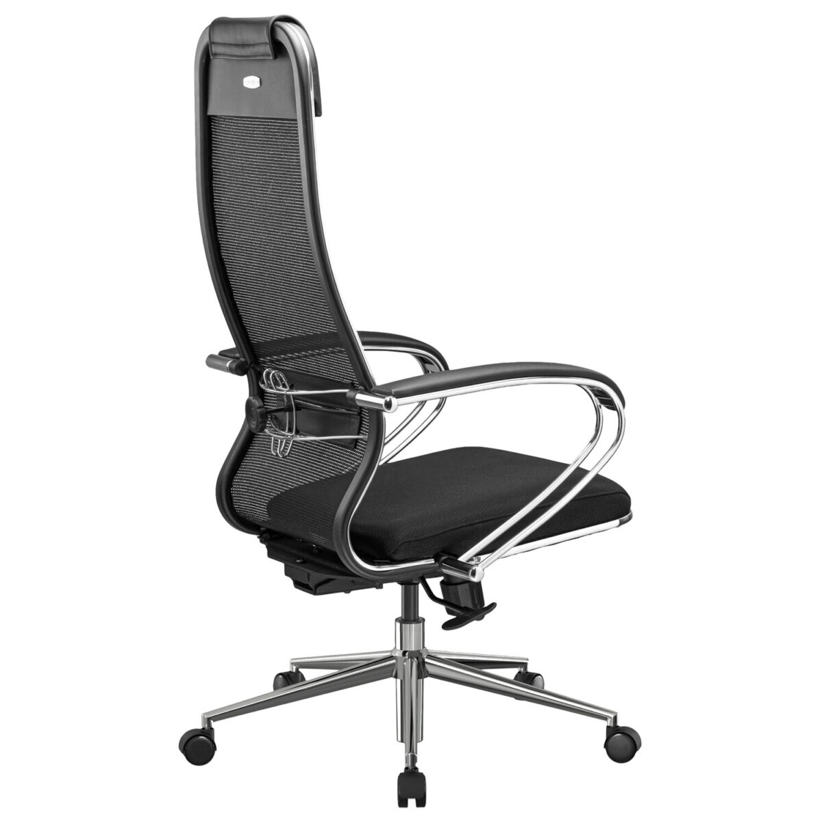 Кресло офисное МЕТТА "К-16" хром, ткань-сетка/экокожа, сиденье мягкое, черное — изображение 10