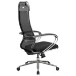 Кресло офисное МЕТТА "К-16" хром, ткань-сетка/экокожа, сиденье мягкое, черное — изображение 10