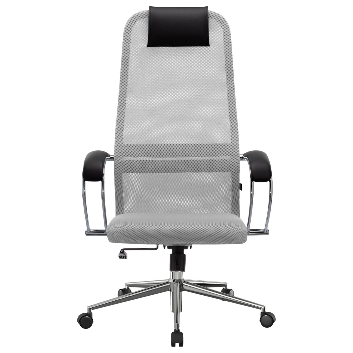 Кресло офисное МЕТТА "SU-B-8" хром, ткань-сетка, сиденье мягкое, светло-серое — изображение 6