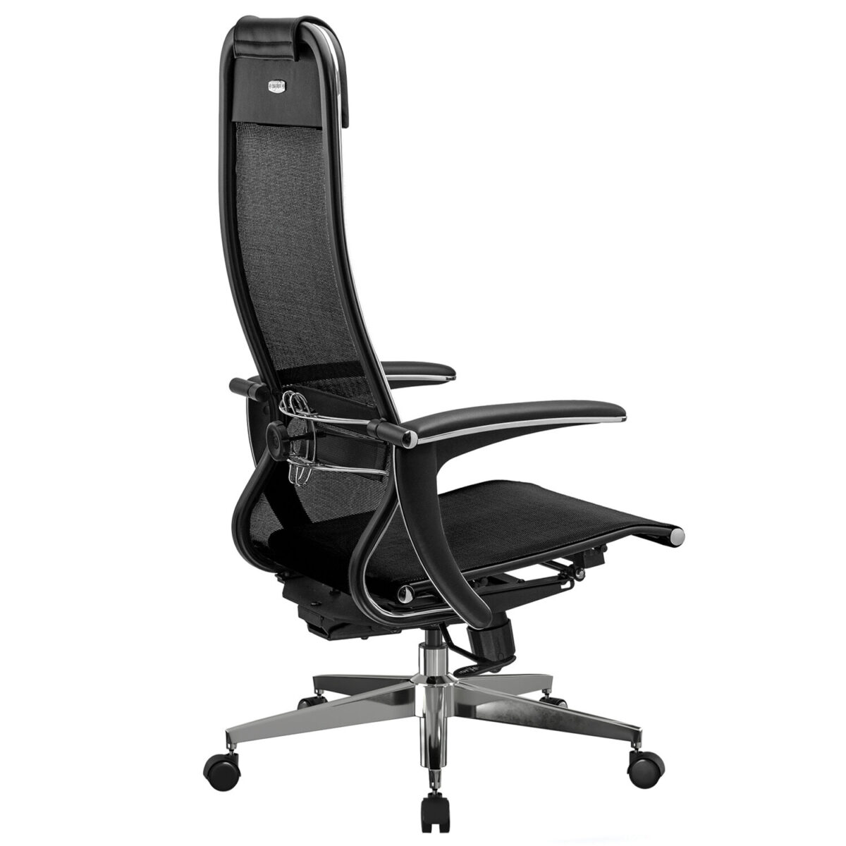 Кресло офисное МЕТТА "К-4-Т" хром, прочная сетка, сиденье и спинка регулируемые, черное — изображение 13