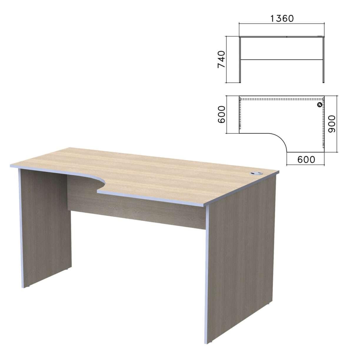 Стол письменный эргономичный "Бюджет", 1360х900х740 мм, правый, дуб шамони светлый, 402663-430 — изображение 1
