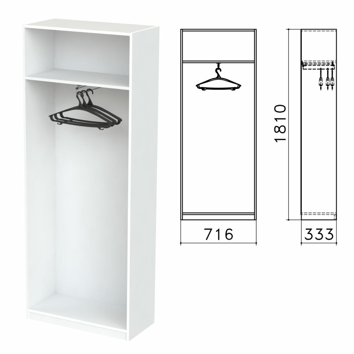 Шкаф (каркас) для одежды "Бюджет", 716х333х1810 мм, белый, 402878-290 — изображение 1