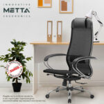 Кресло офисное МЕТТА "К-12", хром, ткань-сетка, сиденье и спинка регулируемые, черное — изображение 22