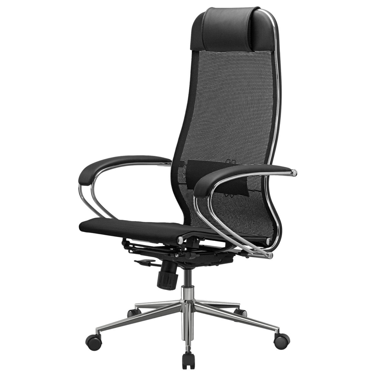 Кресло офисное МЕТТА "К-12", хром, ткань-сетка, сиденье и спинка регулируемые, черное — изображение 11