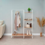 Вешалка-стеллаж "Скандинавия-1", 1470х1100х385 мм, 5 полок, металл/ЛДСП, белая/дуб, ГСС1 Б — изображение 4