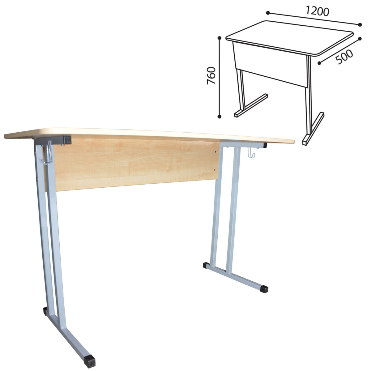 Стол-парта 2-местный нерегулируемый "Умник", 1200х500х760 мм, рост 6, серый каркас, ЛДСП клён — изображение 4
