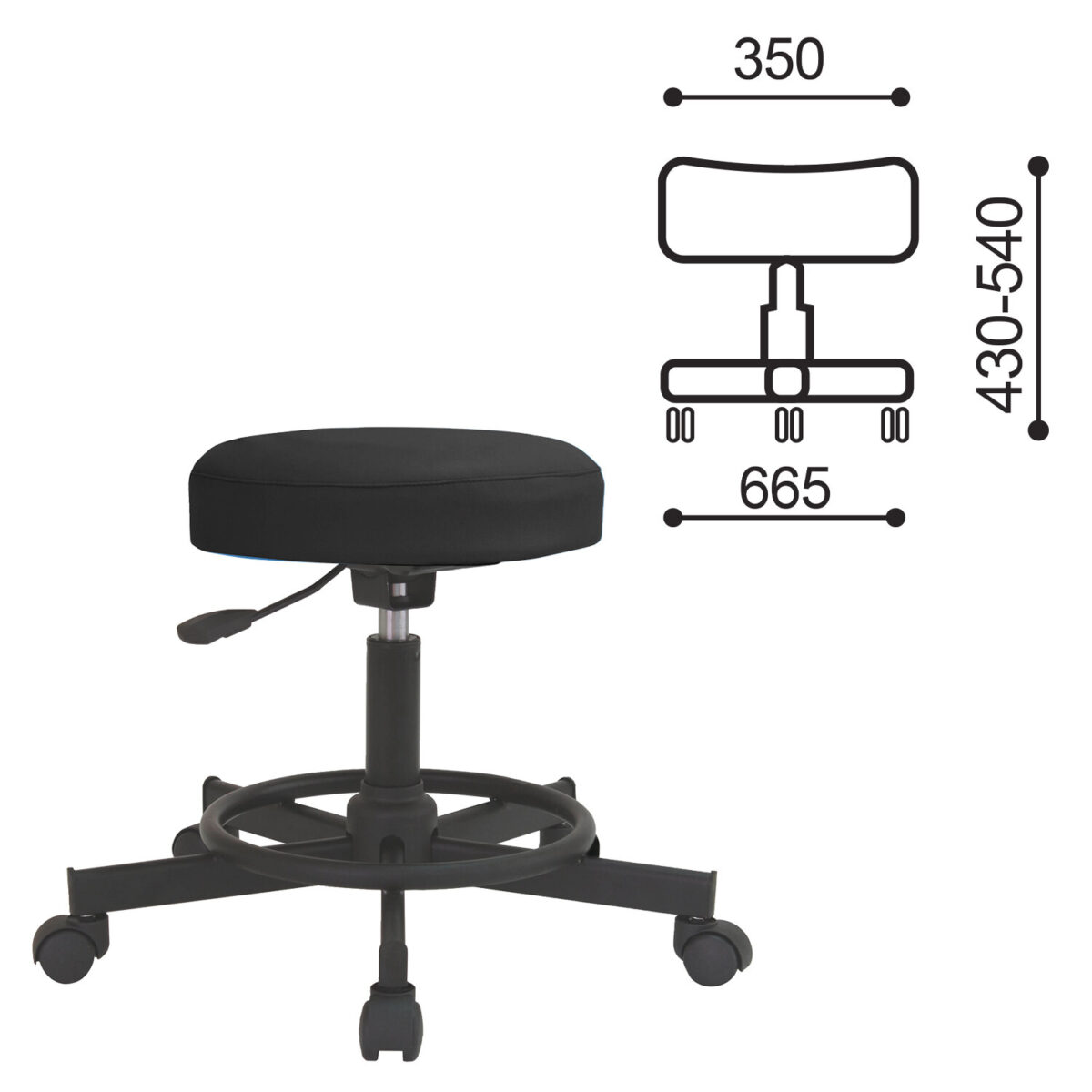 Стул кресло оператора РС12, без спинки, без подлокотников, кожзам, черное, РС01.00.12 б/сп — изображение 2