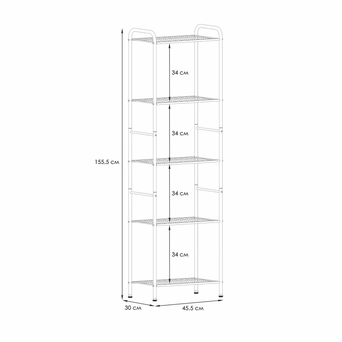 Стеллаж на металлокаркасе "Валенсия-15", 455х300х1555 мм, 5 полок, белый, СТВ15 Б — изображение 2
