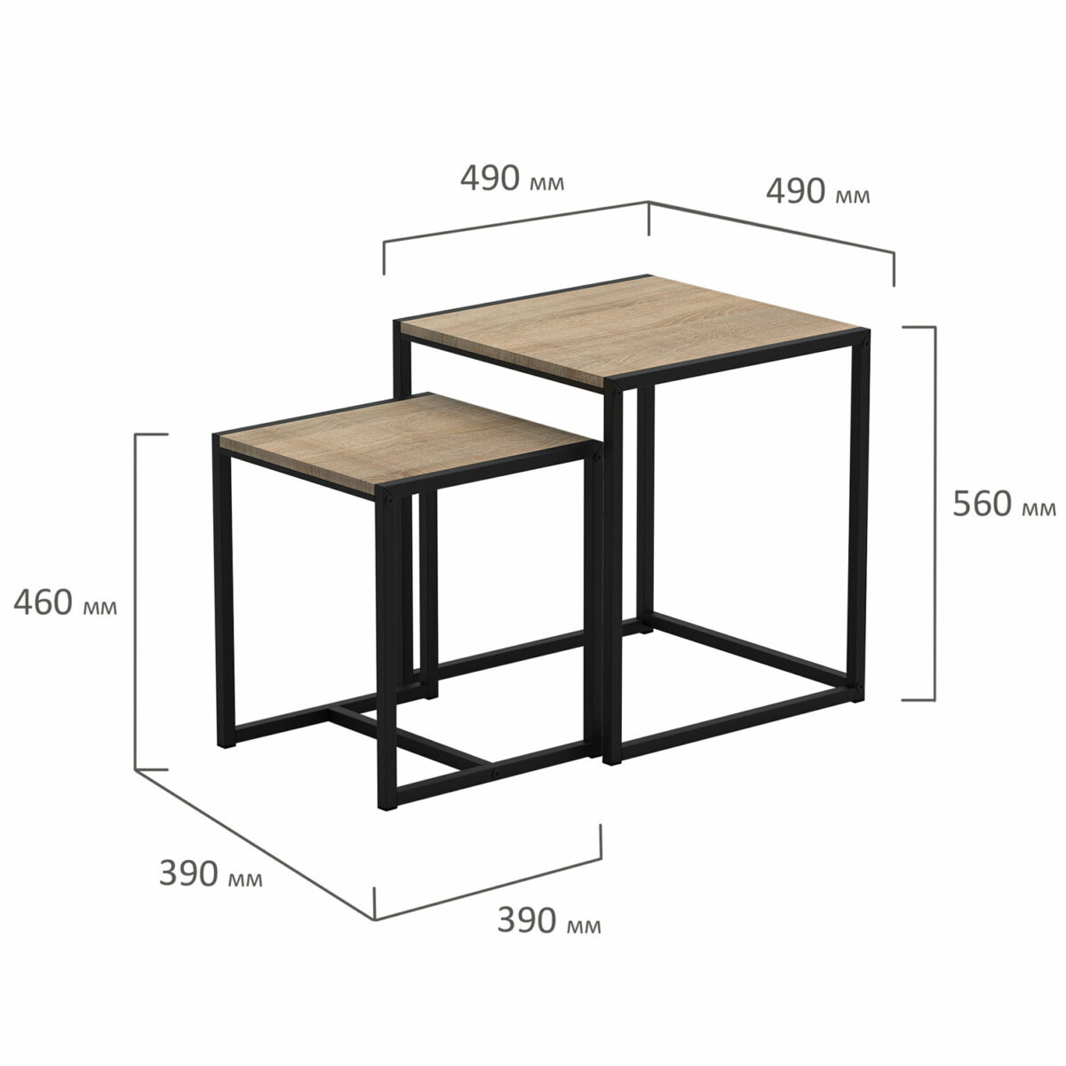 Стол журнальный "Терса", 490х490х560/390х390х460 мм, КОМПЛЕКТ 2 шт., металл/ЛДСП ясень шимо светлый — изображение 3