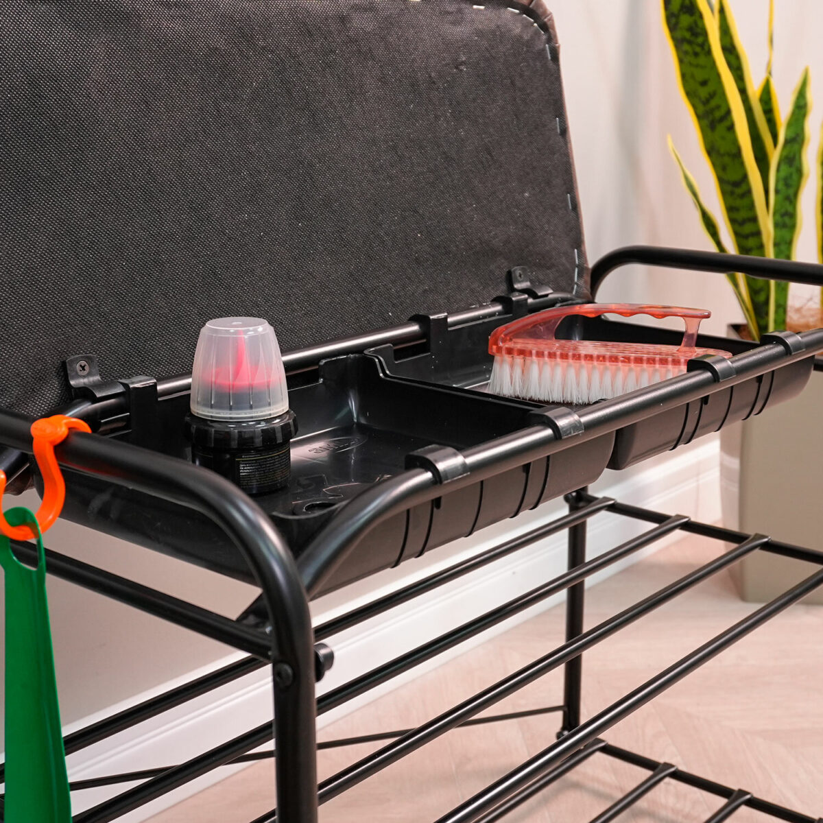 Банкетка для обуви "Альфа-23СЯ", 650х300х480 мм, 2 полки, ящик, металл/кожзам, черный/коричневый, ПДОА23СЯ Ч — изображение 6