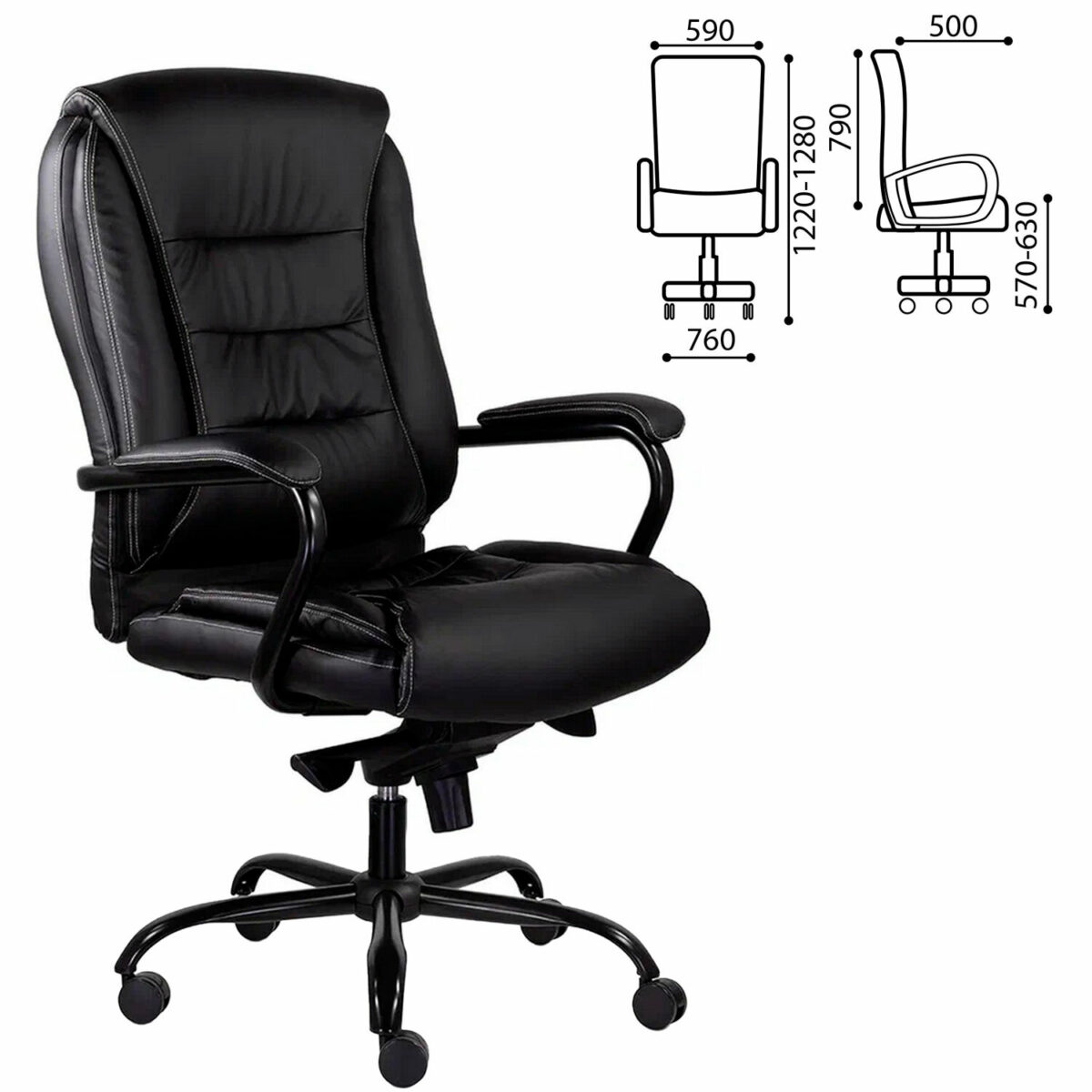 Кресло офисное "Ровер" CH-708, усиленное, НАГРУЗКА до 150 кг, экокожа, черное — изображение 1