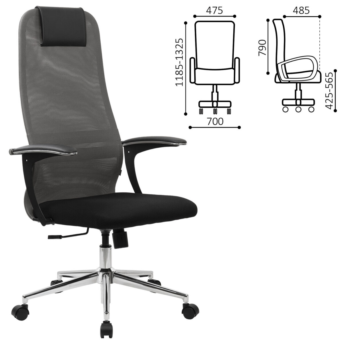 Кресло офисное BRABIX PREMIUM "Ultimate EX-801" хром, плотная двойная сетка Х2, черное/серое, 532918 — изображение 2