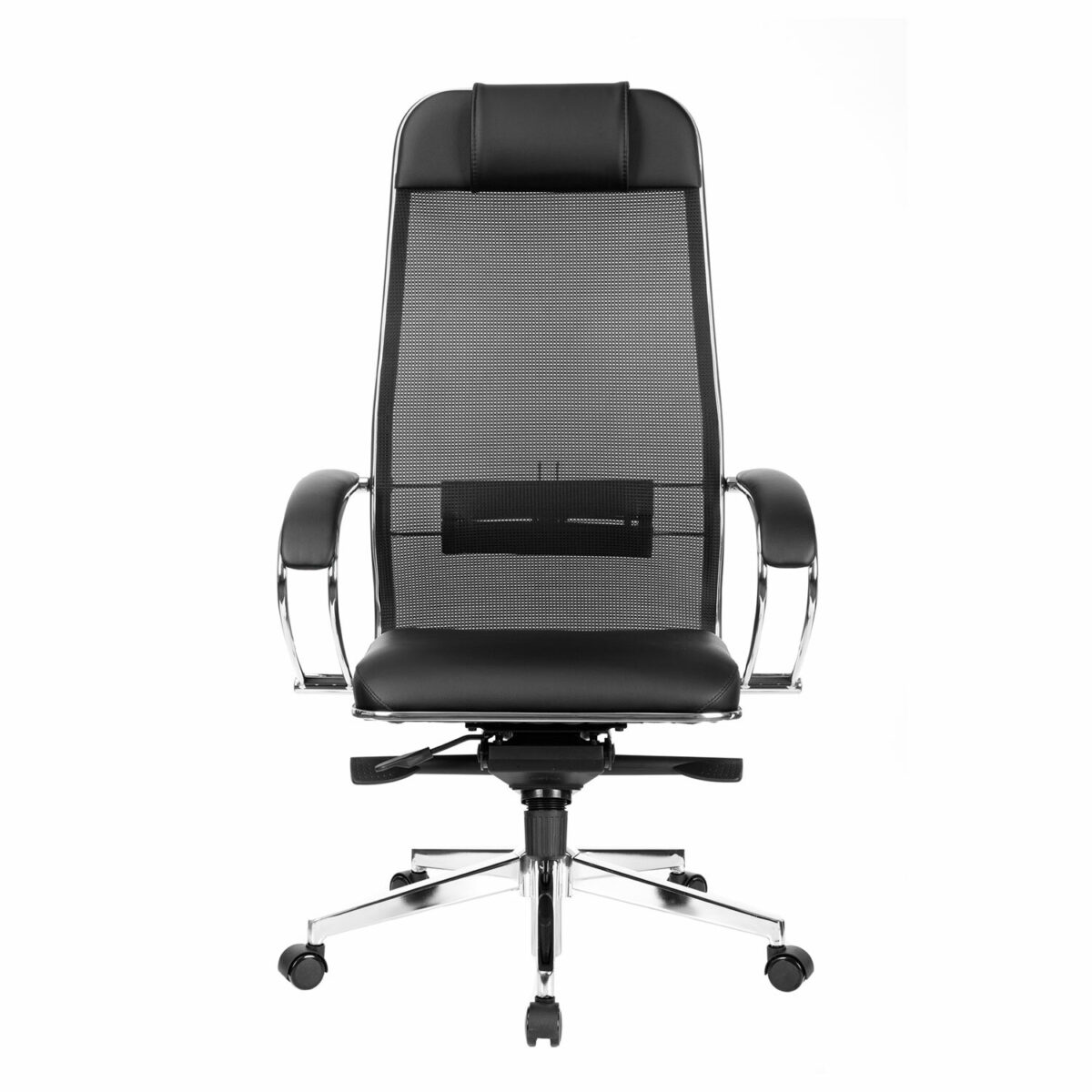 Кресло офисное МЕТТА "ErgoLife" Comfort, хром, сиденье мягкое, ткань-сетка/экокожа, черное — изображение 6