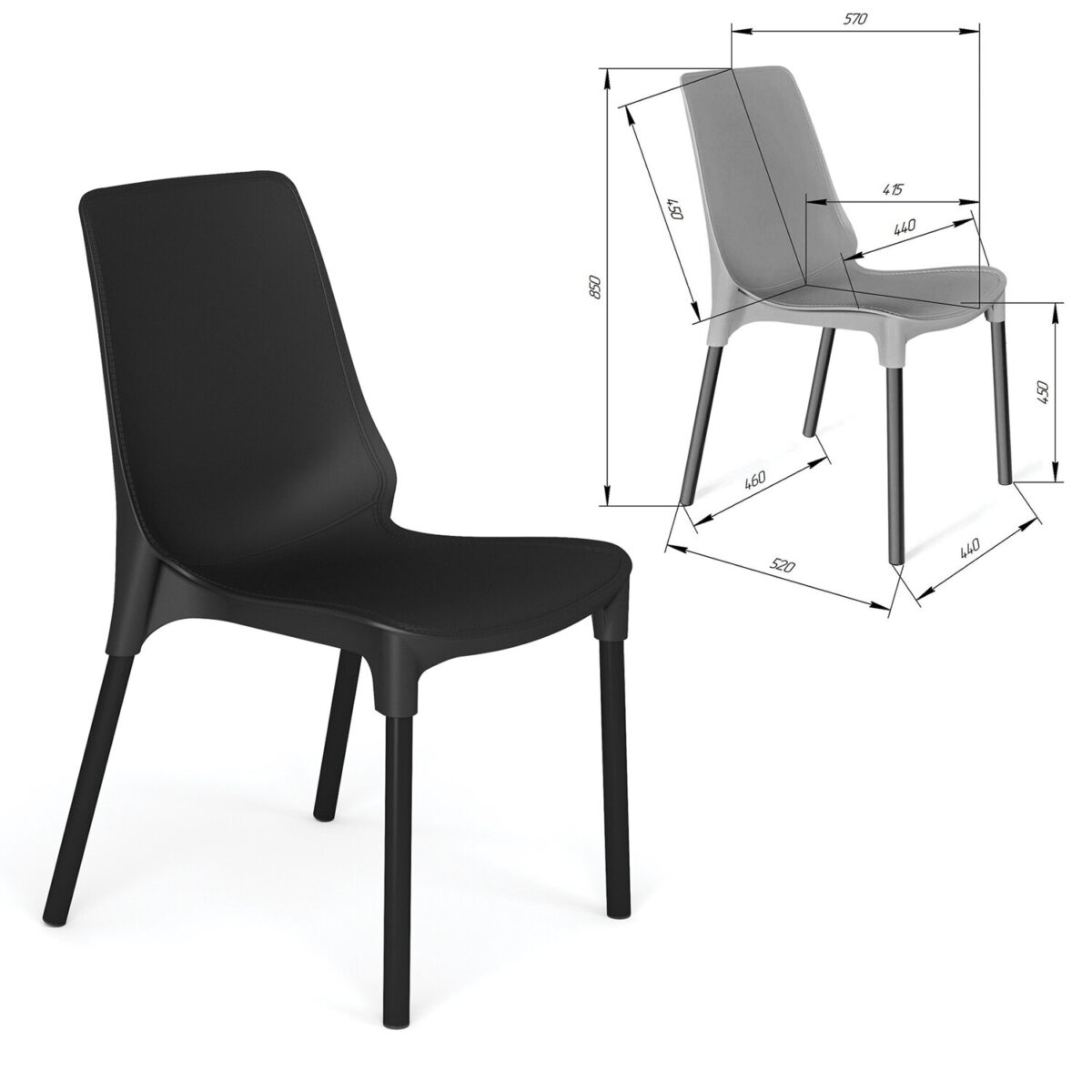Стул для столовых, кафе, дома SHT-S75, черный металлический каркас, пластик черный — изображение 2