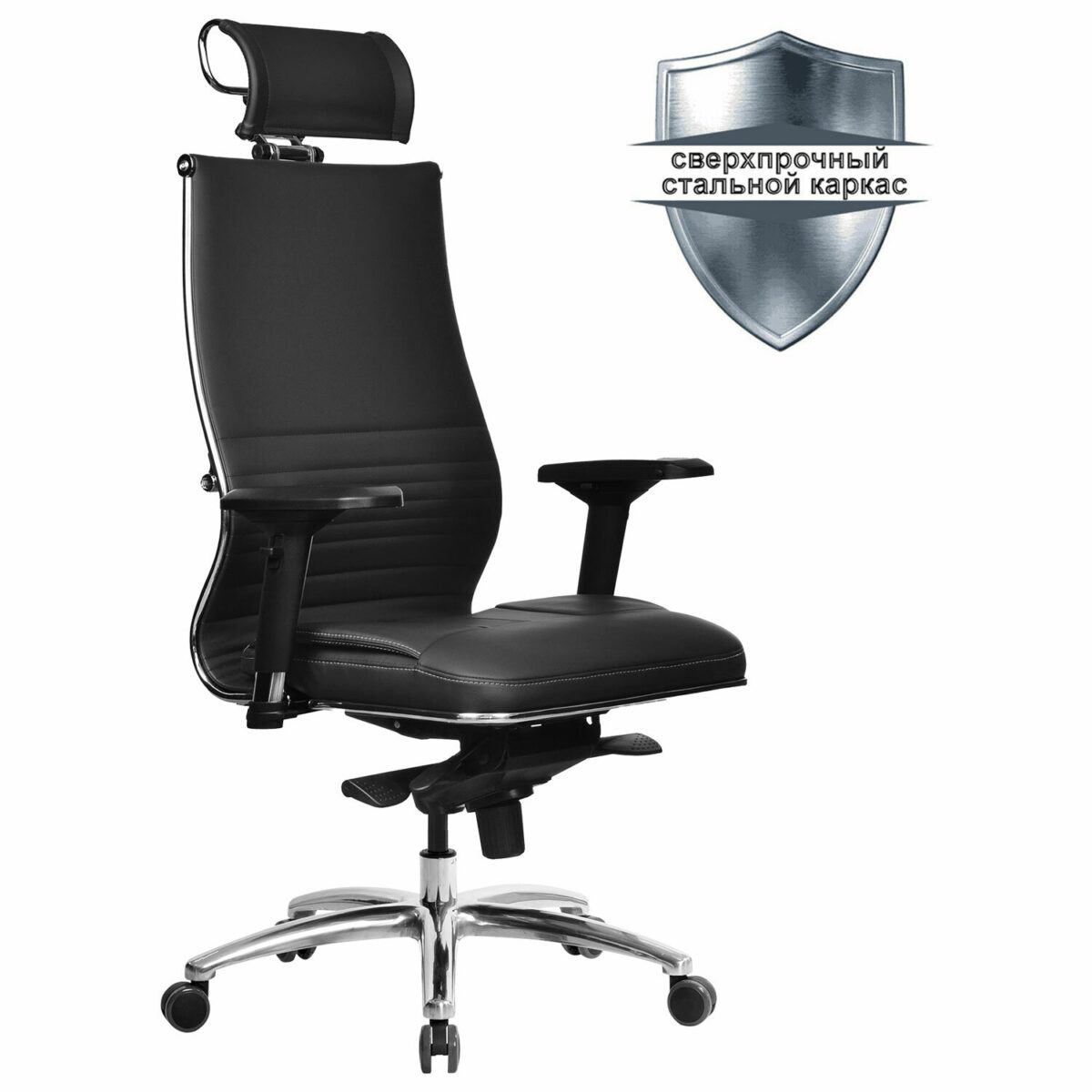 Кресло офисное МЕТТА "SAMURAI" KL-3, с подголовником, экокожа, черное — изображение 1