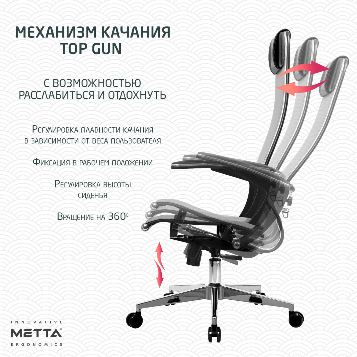 Кресло офисное МЕТТА "К-4-Т" хром, прочная сетка, сиденье и спинка регулируемые, серое — изображение 16