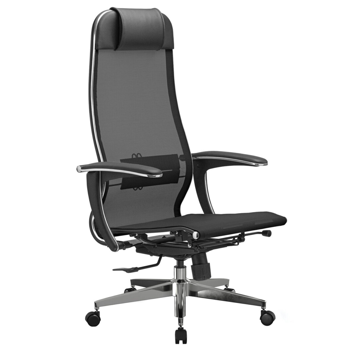 Кресло офисное МЕТТА "К-4-Т" хром, прочная сетка, сиденье и спинка регулируемые, черное — изображение 3