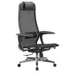 Кресло офисное МЕТТА "К-4-Т" хром, прочная сетка, сиденье и спинка регулируемые, черное — изображение 3