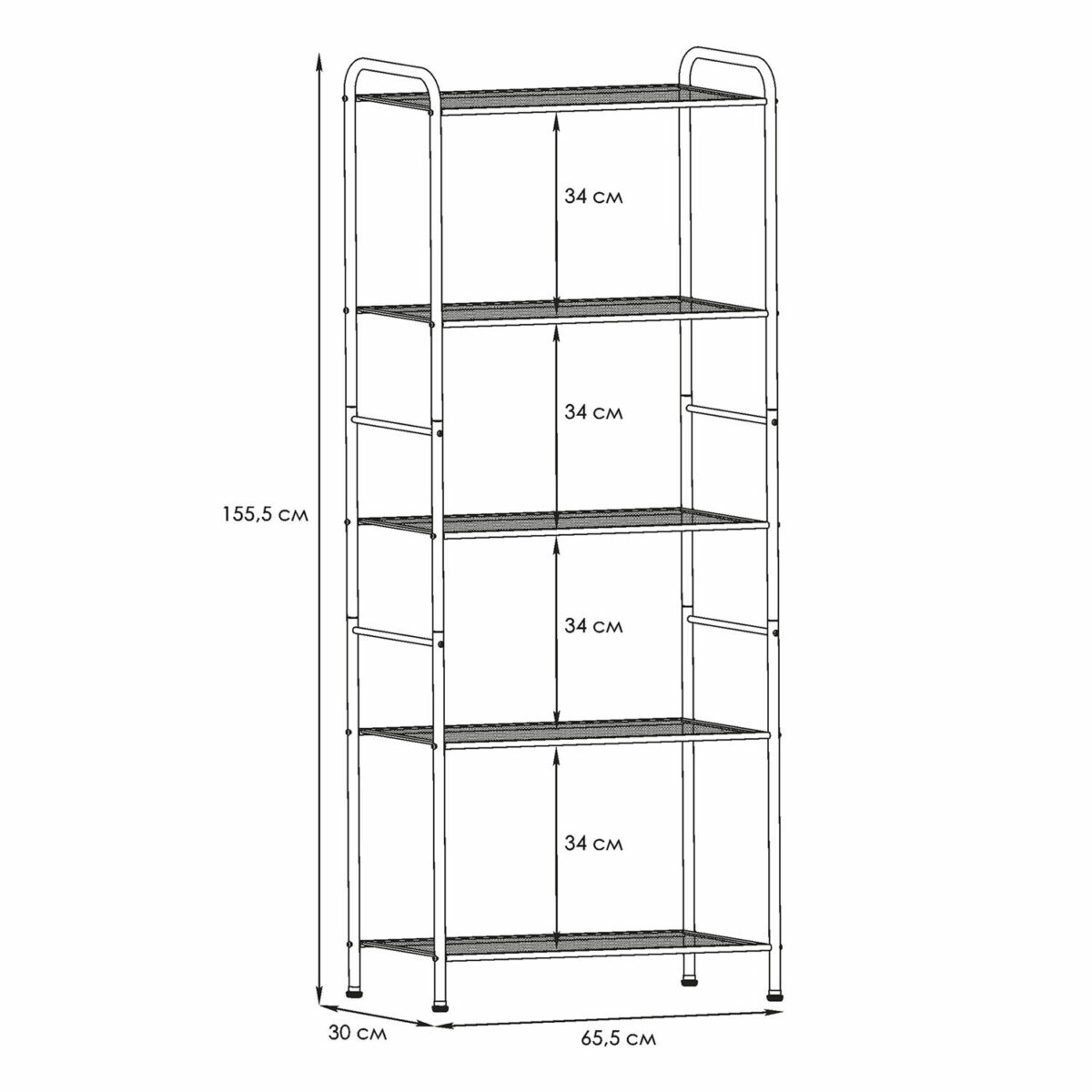 Стеллаж на металлокаркасе "Валенсия-25", 655х300х1555 мм, 5 полок, белый, СТВ25 Б — изображение 2