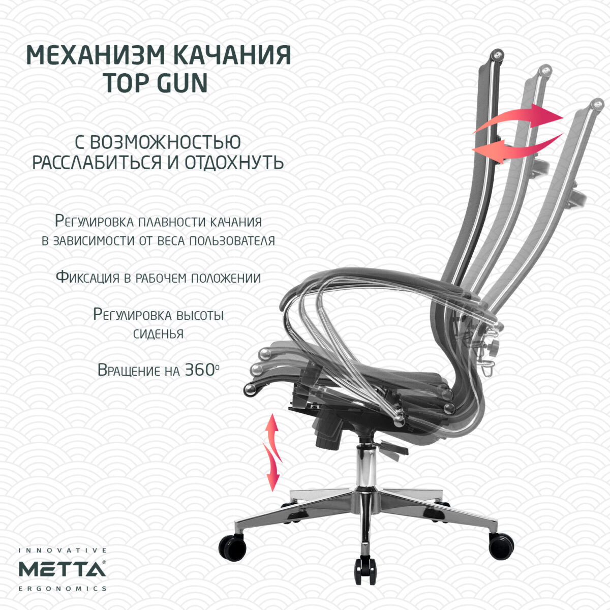 Кресло офисное МЕТТА "К-7" хром, прочная сетка, сиденье и спинка регулируемые, черное — изображение 15