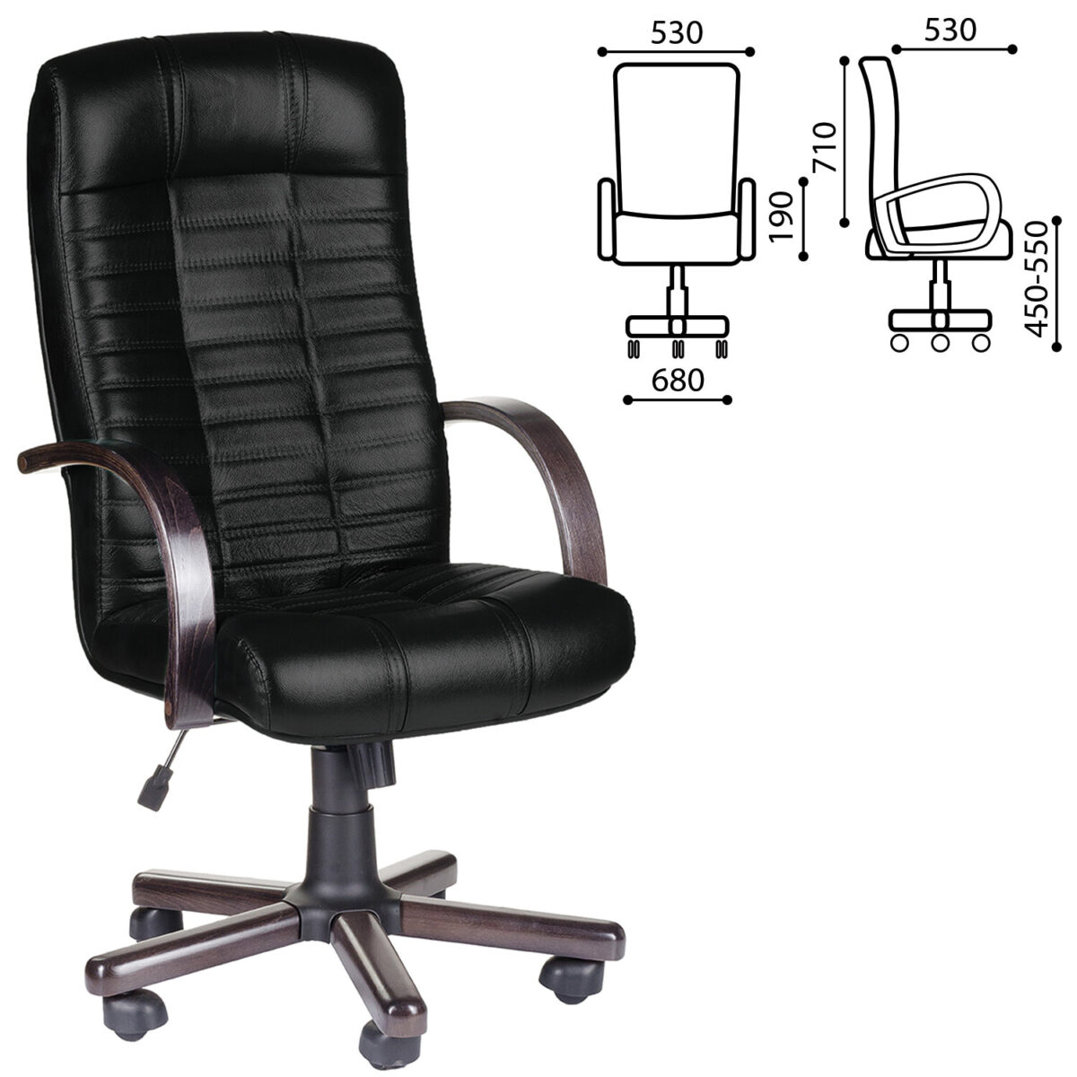 Кресло из натуральной кожи "Атлант-экстра", дерево (орех), монолитный каркас, черное — изображение 2